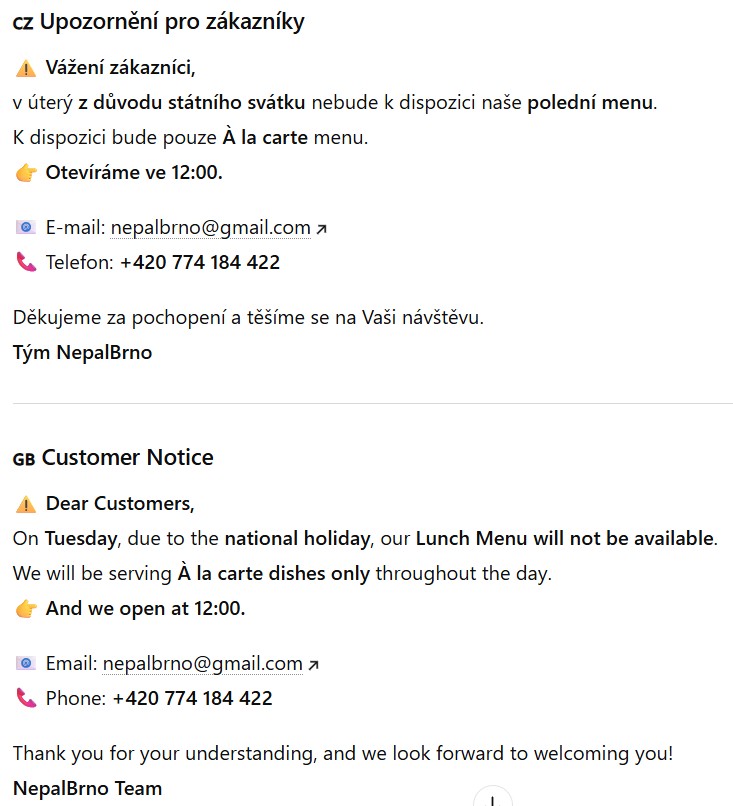 Dnes je státní svátek – pouze á la carte!